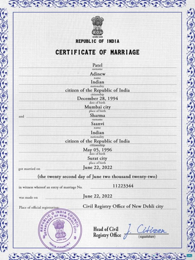 Download India marriage certificate PSD template, fully editable Photoshop template